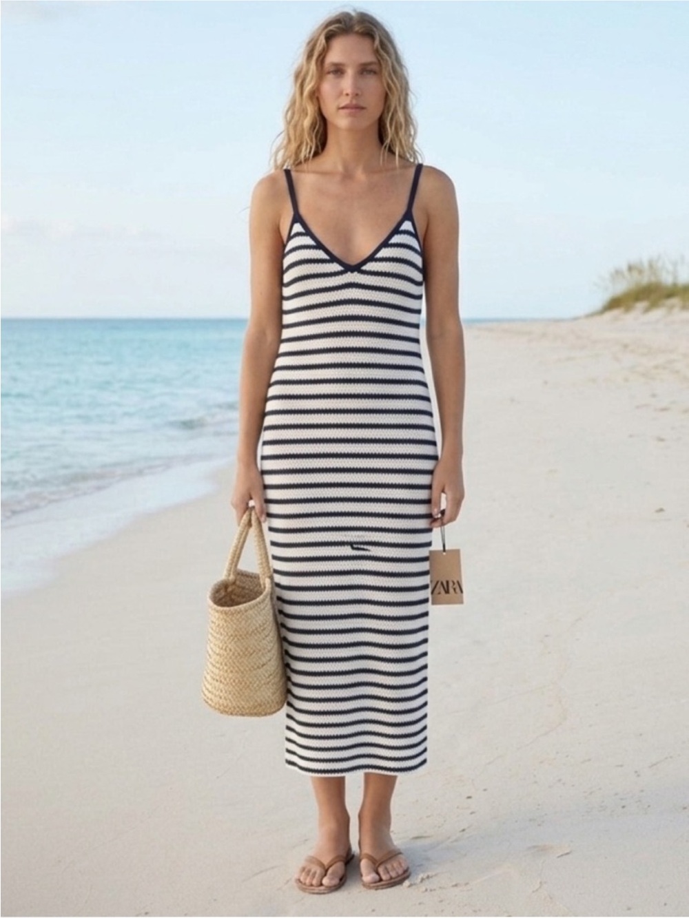 NWT- Zara - Black & White Knit Midi Dress - Small - Picture 3 of 3